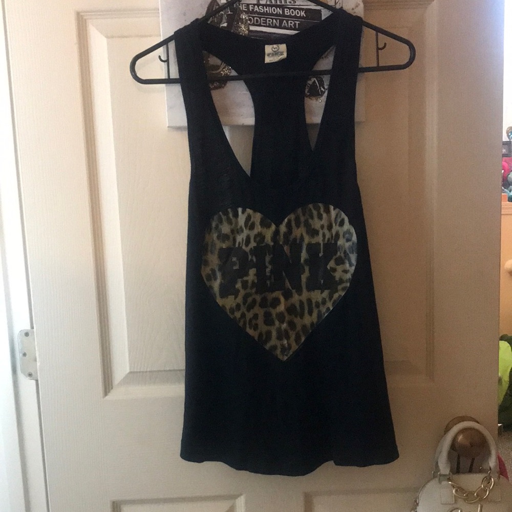 Victoria’s Secret PINK Racerback Size Medium Black Leopard Heart